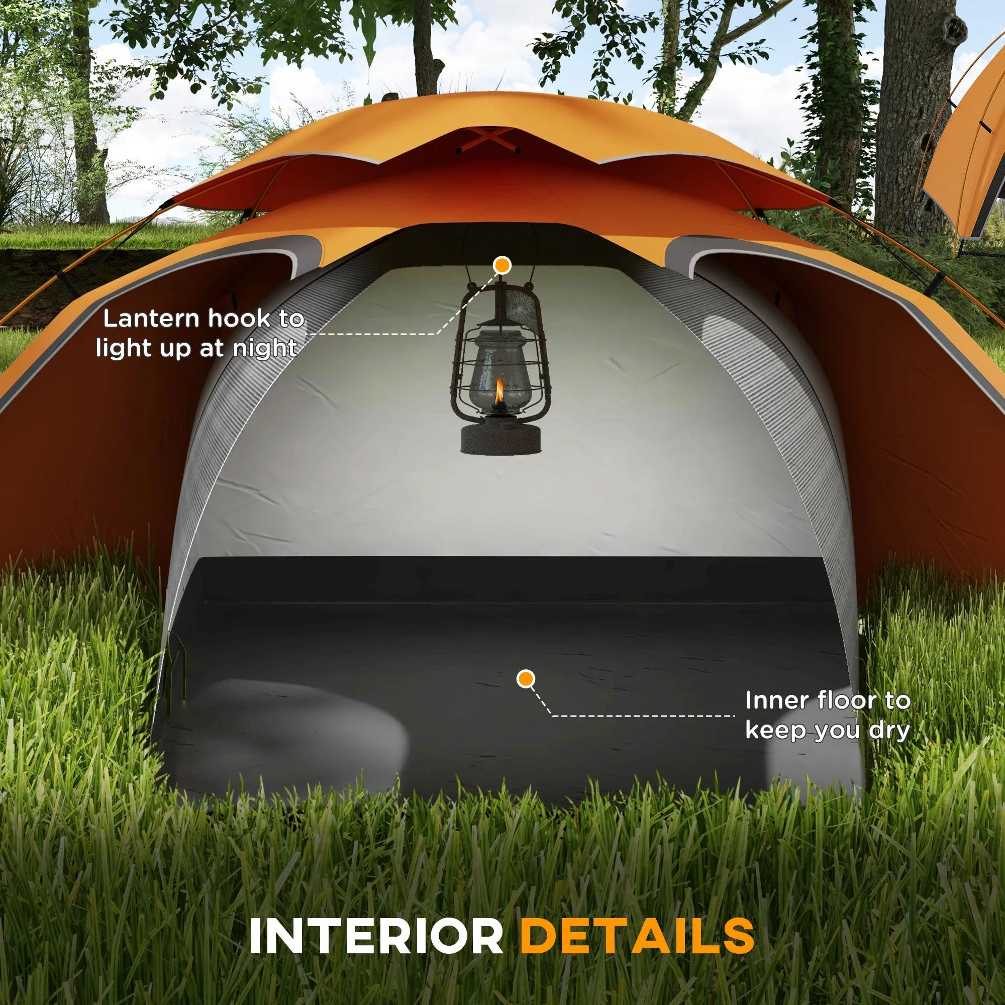 Aluminium Frame Camping Tent Dome Tent with Removable Rainfly 2000mm Waterproof for 1-2 Man Orange