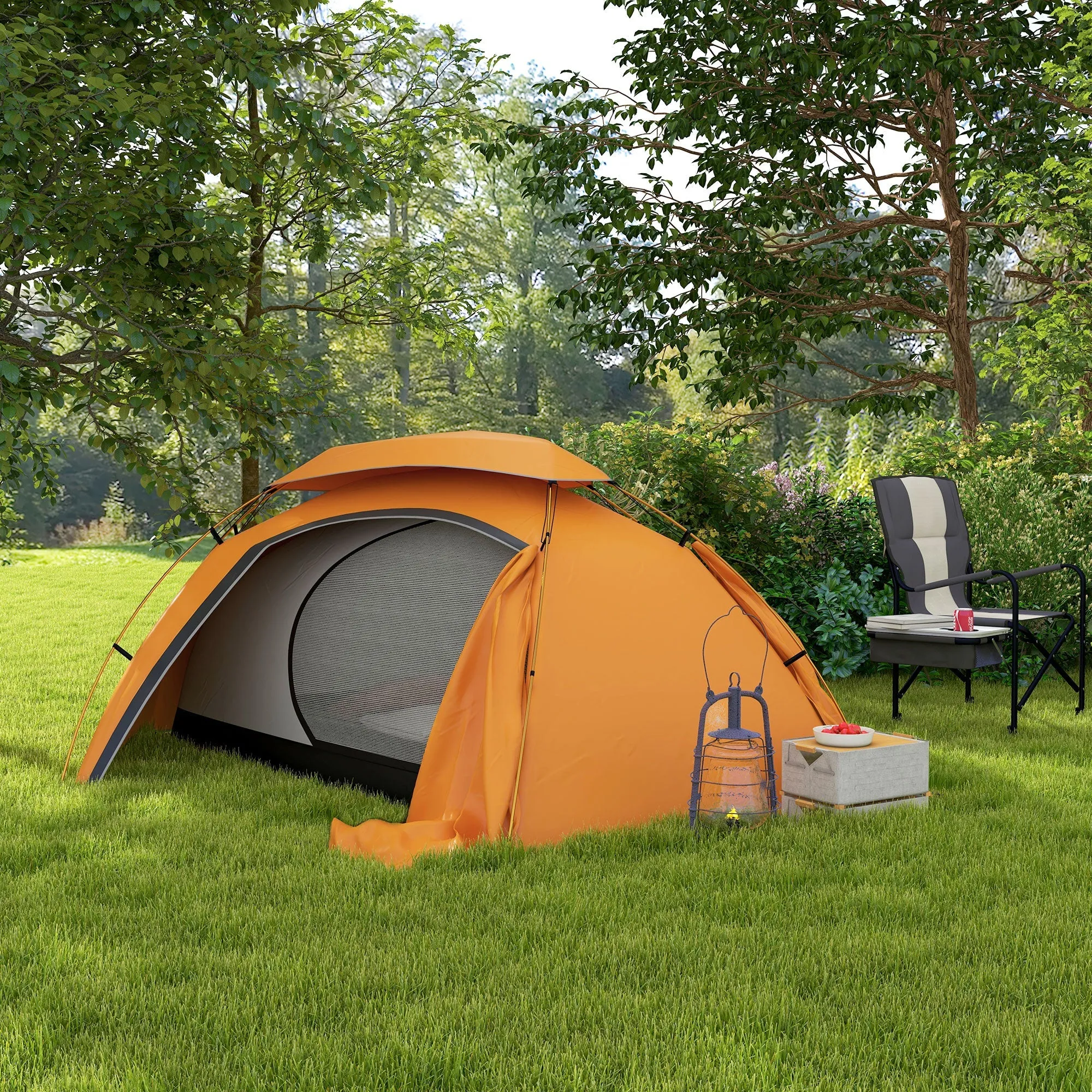 Aluminium Frame Camping Tent Dome Tent with Removable Rainfly 2000mm Waterproof for 1-2 Man Orange