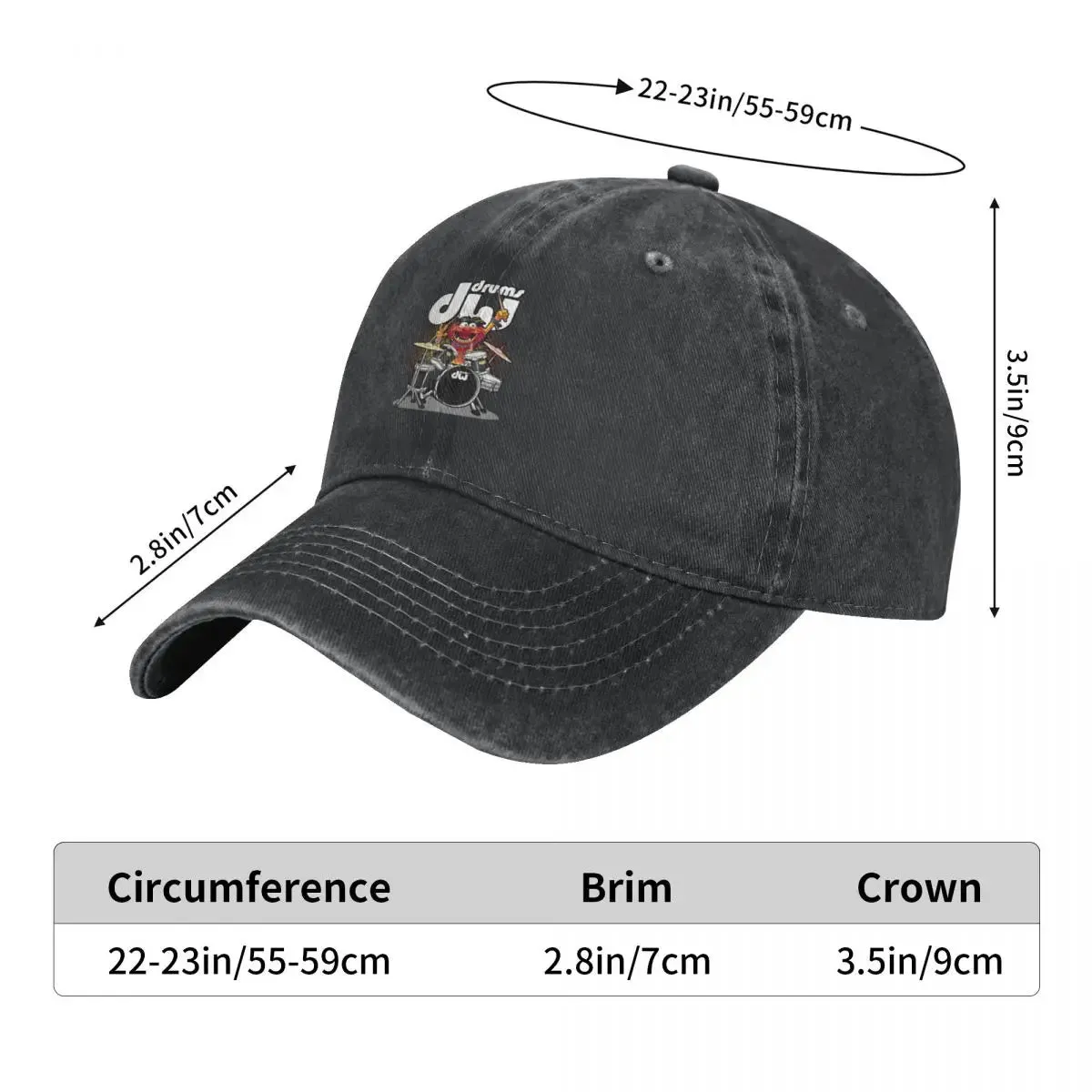 Animal Drummer DW Drums Black Cowboy Hat – Unisex Vintage Denim Sports Baseball Cap for Men & Women, Adjustable Sun Protection