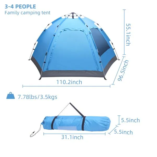 Automatic Family Tent, Instant Pop Up, Waterproof for Camping,  Hiking
