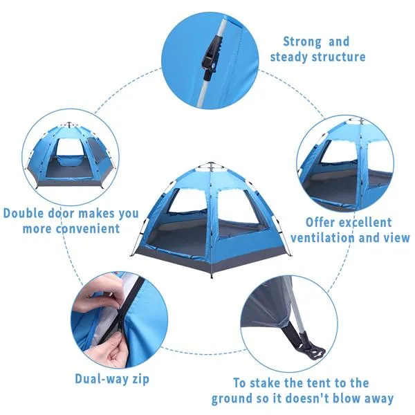 Automatic Family Tent, Instant Pop Up, Waterproof for Camping,  Hiking