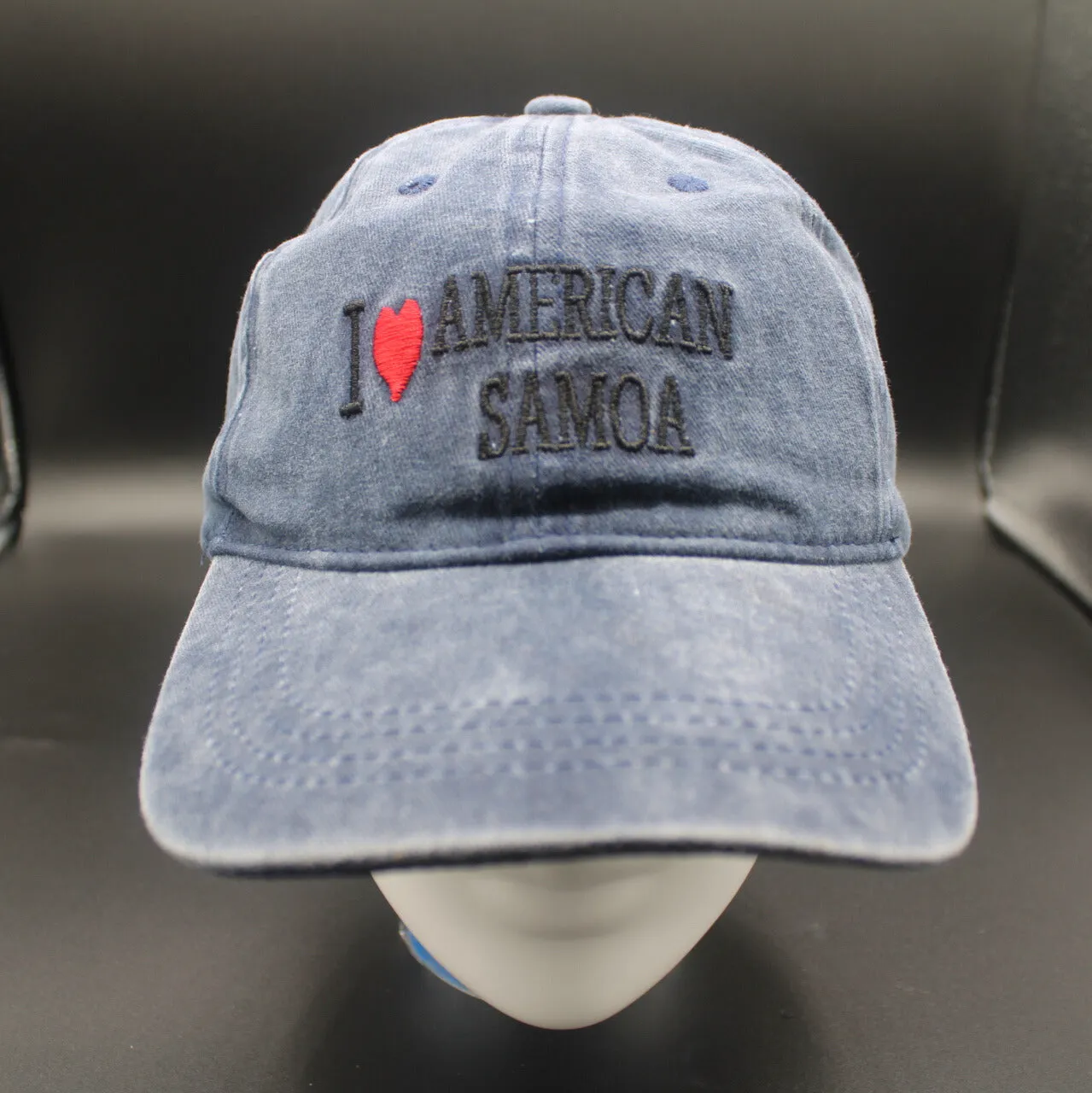 Baseball Cap (I Love American Samoa Design) - Denim Blue Color