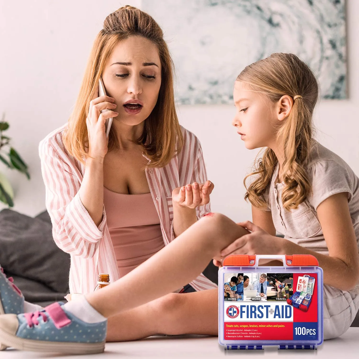 Be Smart Get Prepared 100 Piece First Aid Kit: Clean, Treat, Protect Minor Cuts, Scrapes. Home, Office, Car, School, Business, Travel, Emergency, Survival, Hunting, Outdoor, Camping & Sports