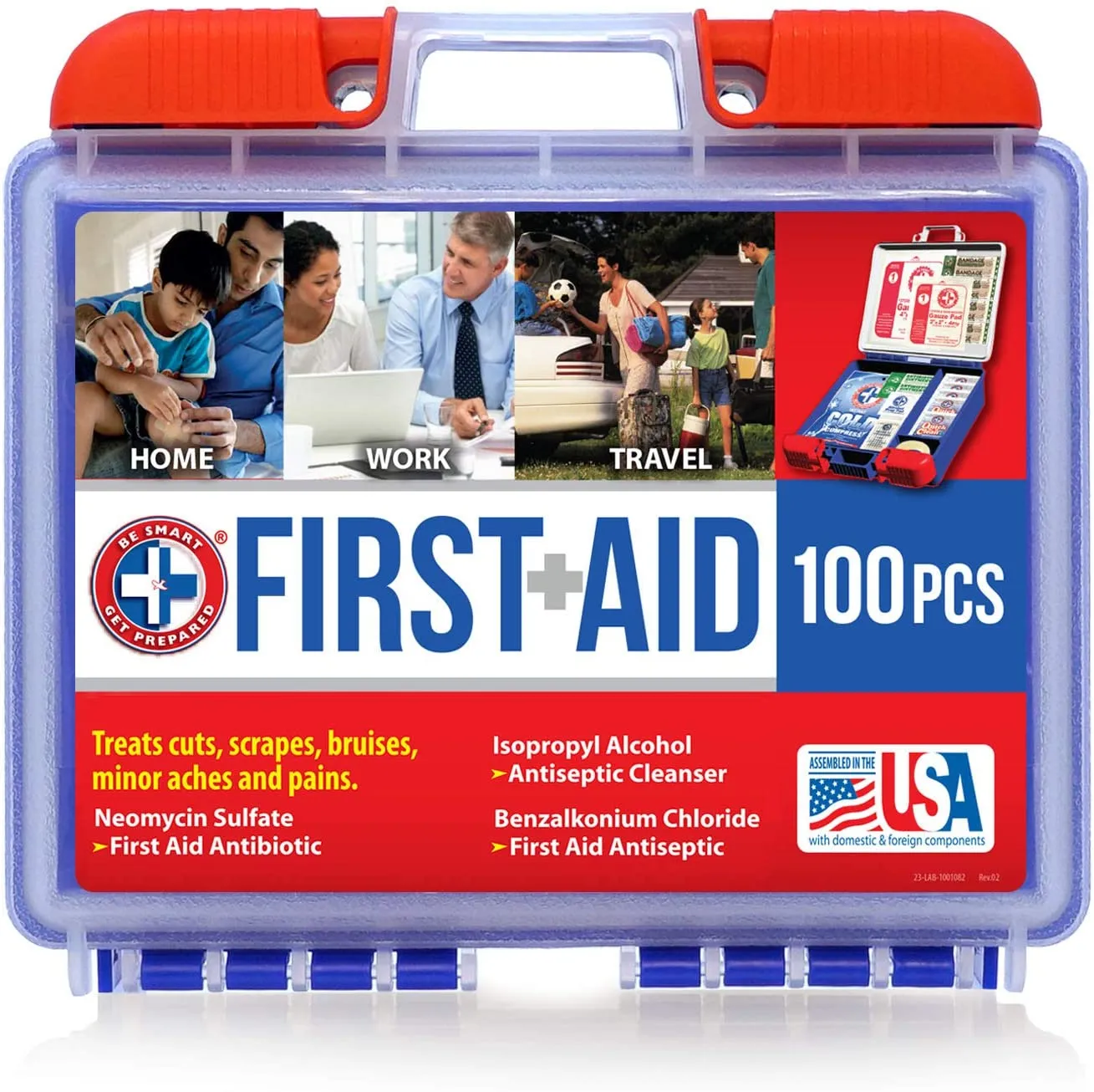 Be Smart Get Prepared 100 Piece First Aid Kit: Clean, Treat, Protect Minor Cuts, Scrapes. Home, Office, Car, School, Business, Travel, Emergency, Survival, Hunting, Outdoor, Camping & Sports