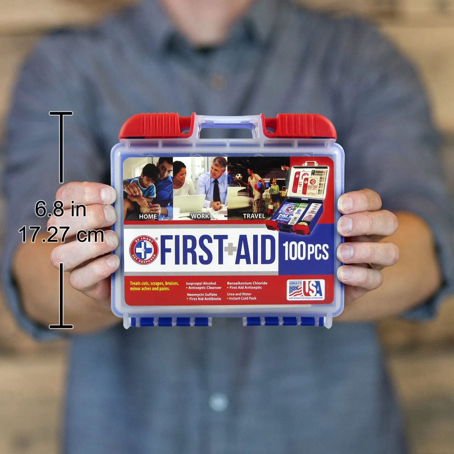Be Smart Get Prepared 100 Piece First Aid Kit: Clean, Treat, Protect Minor Cuts, Scrapes. Home, Office, Car, School, Business, Travel, Emergency, Survival, Hunting, Outdoor, Camping & Sports