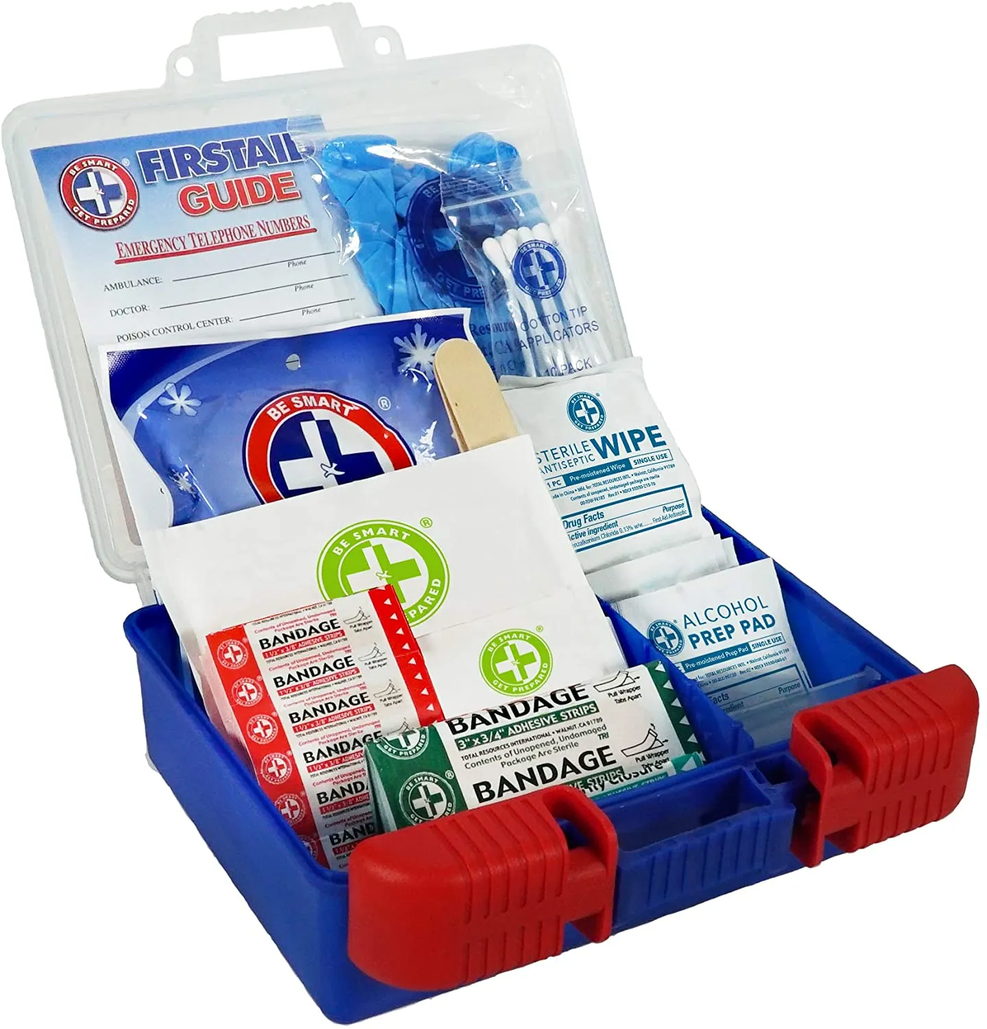 Be Smart Get Prepared 100 Piece First Aid Kit: Clean, Treat, Protect Minor Cuts, Scrapes. Home, Office, Car, School, Business, Travel, Emergency, Survival, Hunting, Outdoor, Camping & Sports