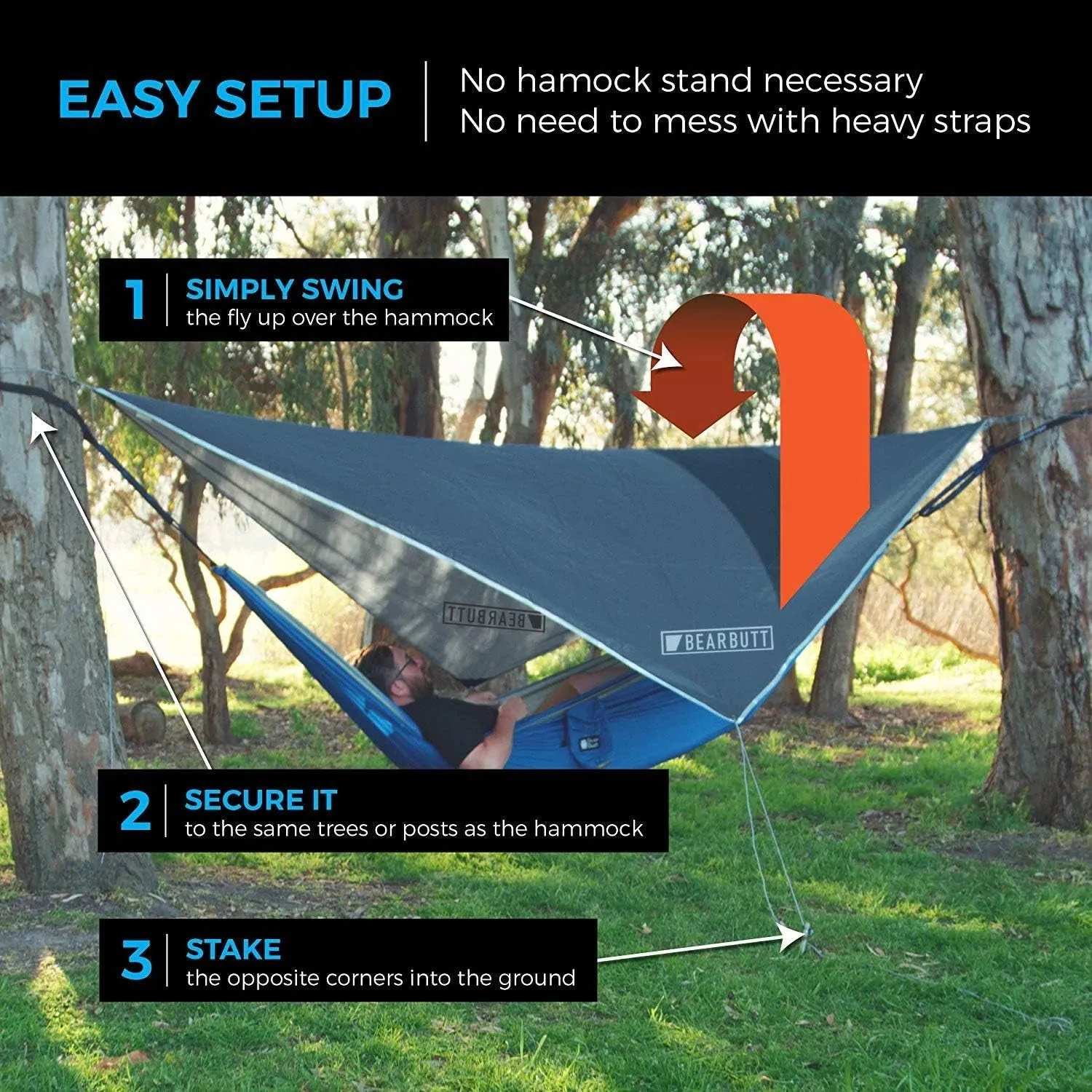 Bear Butt Hammock Rain Fly & Camping Tarp - 11 X 9 Ft