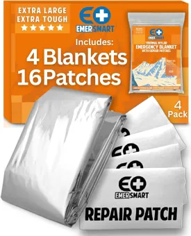 Camping Emergency Blanket Survival Pack [4] - Thermal Mylar Blanket for Winter - Extreme Cold - Bulk