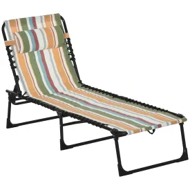 Folding Sun Lounger Beach Chaise Chair Garden Reclining Cot Camping Hiking Recliner with 4 Position Adjustable Multicolored