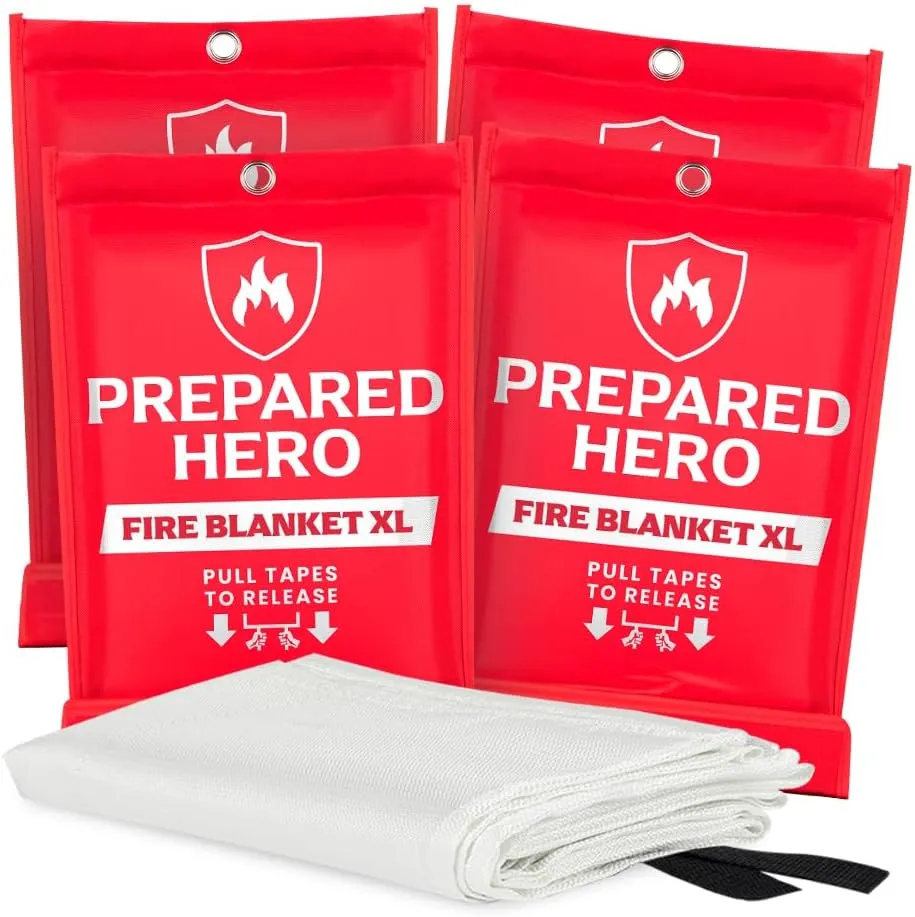 Hero Extra Large Emergency Fire Suppression Blanket - 4 Pack - XL Fiberglass Fire Blanket for Kitchen & Home, 47' x 71'
