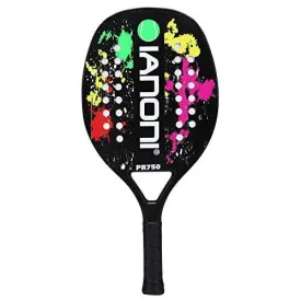 ianoni Beach Tennis Racket, Carbon Fiber Grit Face with EVA Memory Foam Core Beach Tennis Racket (Black)