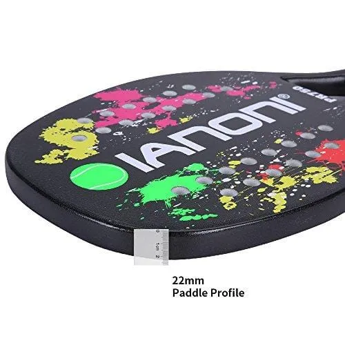 ianoni Beach Tennis Racket, Carbon Fiber Grit Face with EVA Memory Foam Core Beach Tennis Racket (Black)