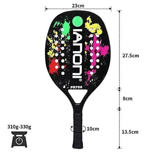 ianoni Beach Tennis Racket, Carbon Fiber Grit Face with EVA Memory Foam Core Beach Tennis Racket (Black)