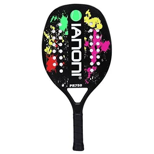 ianoni Beach Tennis Racket, Carbon Fiber Grit Face with EVA Memory Foam Core Beach Tennis Racket (Black)