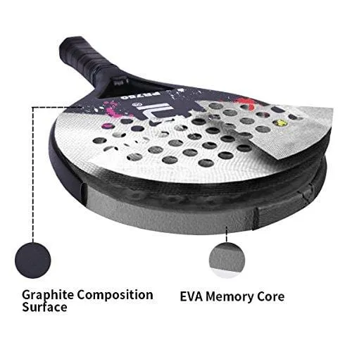 ianoni Beach Tennis Racket, Carbon Fiber Grit Face with EVA Memory Foam Core Beach Tennis Racket (Black)