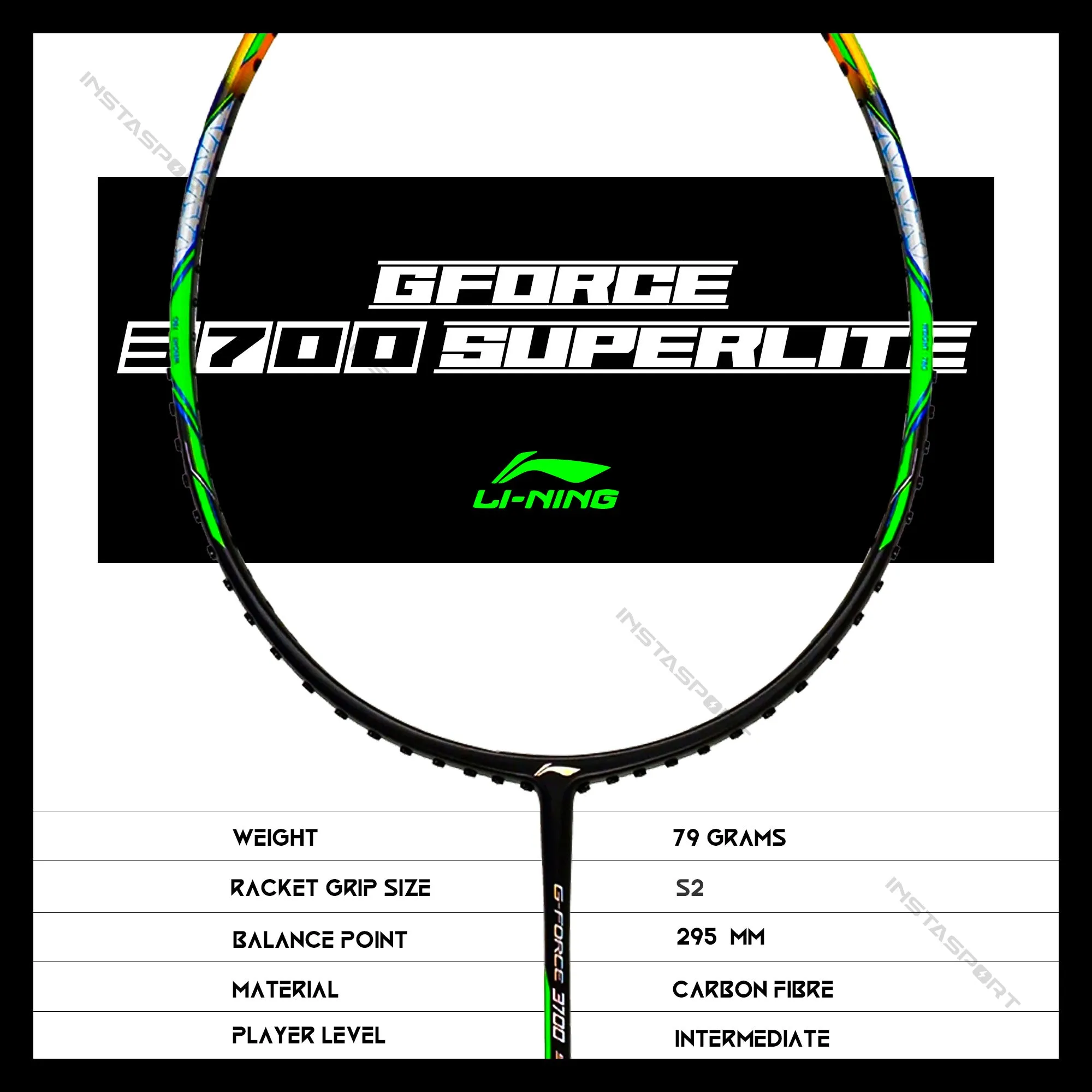 Li-Ning GForce 3700 Superlite Badminton Racket (Black/Amber)