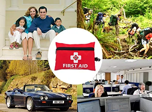 Mini First Aid Kit,92 Pieces Small First Aid Kit - Includes Emergency Foil Blanket, CPR Respirator, Scissors for Travel, Home, Office, Vehicle,Camping, Workplace & Outdoor (Red)
