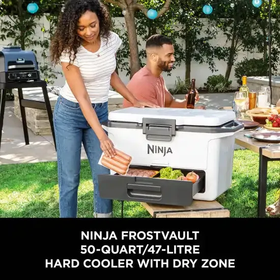 Ninja FB151UKWH FrostVault 50QT/47L Hard Drinks Cooler Box with Dry Zone, Cloud White