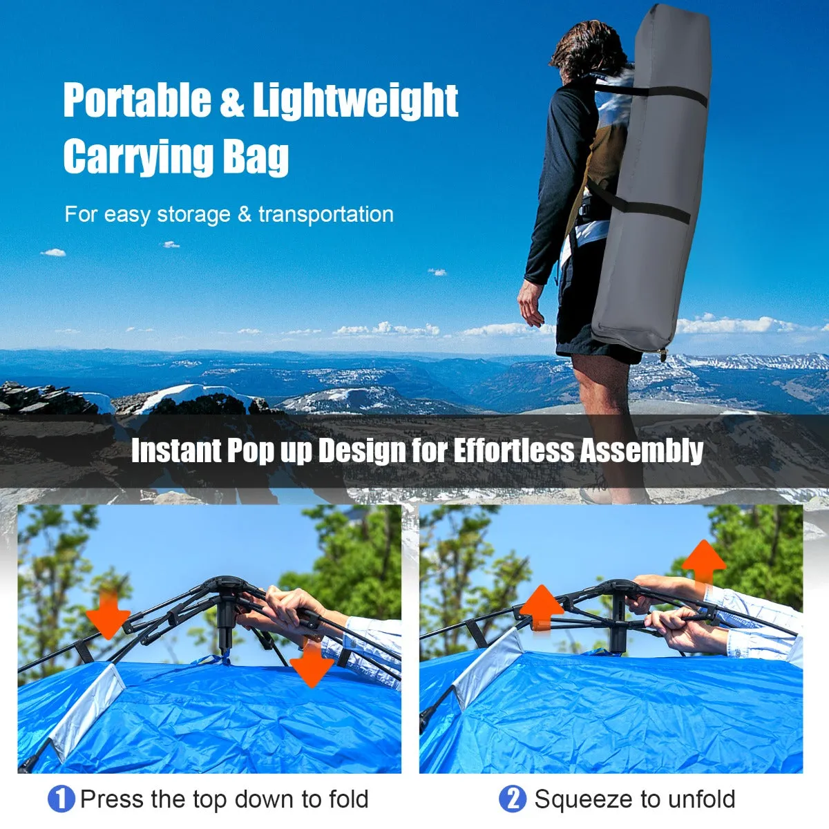 NNECW 3-In-1 4-Person Instant Waterproof Pop-up Tent with Carry Bag