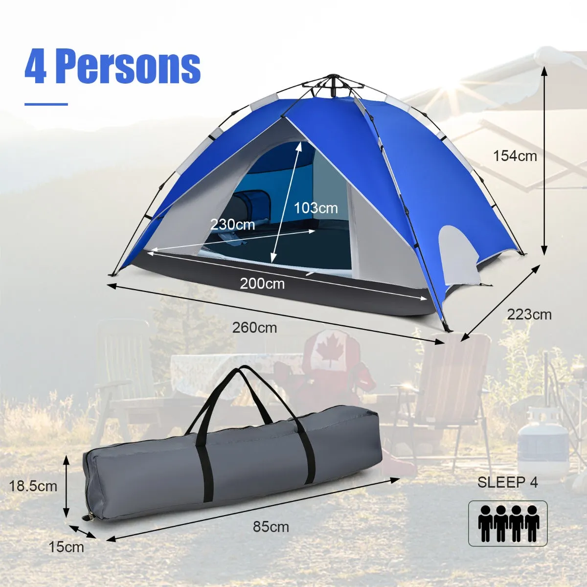 NNECW 3-In-1 4-Person Instant Waterproof Pop-up Tent with Carry Bag