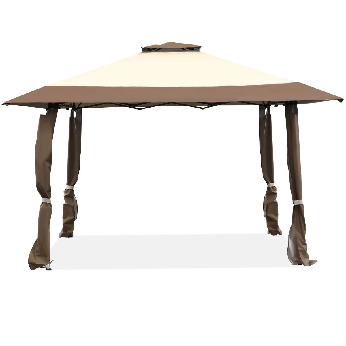 NNECW 393 cm x 393 cm Pop Up Canopy with Adjustable Heights for Outdoor Camping-Coffee
