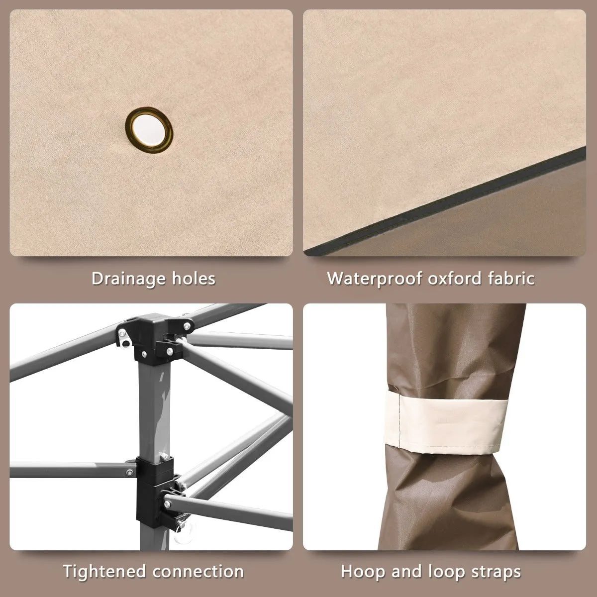 NNECW 393 cm x 393 cm Pop Up Canopy with Adjustable Heights for Outdoor Camping-Coffee