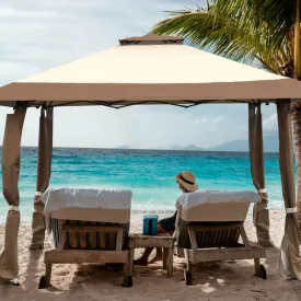 NNECW 393 cm x 393 cm Pop Up Canopy with Adjustable Heights for Outdoor Camping-Coffee