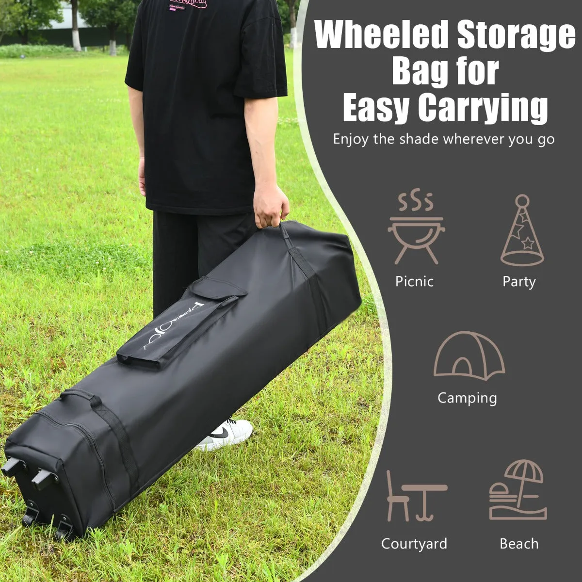 NNECW 393 cm x 393 cm Pop Up Canopy with Adjustable Heights for Outdoor Camping-Coffee