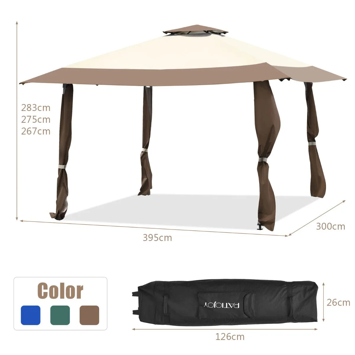NNECW 393 cm x 393 cm Pop Up Canopy with Adjustable Heights for Outdoor Camping-Coffee