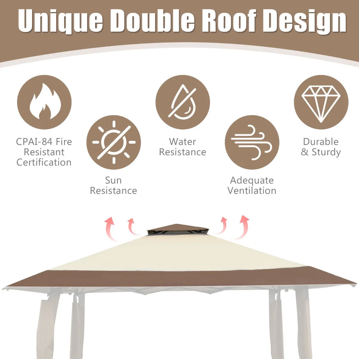 NNECW 393 cm x 393 cm Pop Up Canopy with Adjustable Heights for Outdoor Camping-Coffee