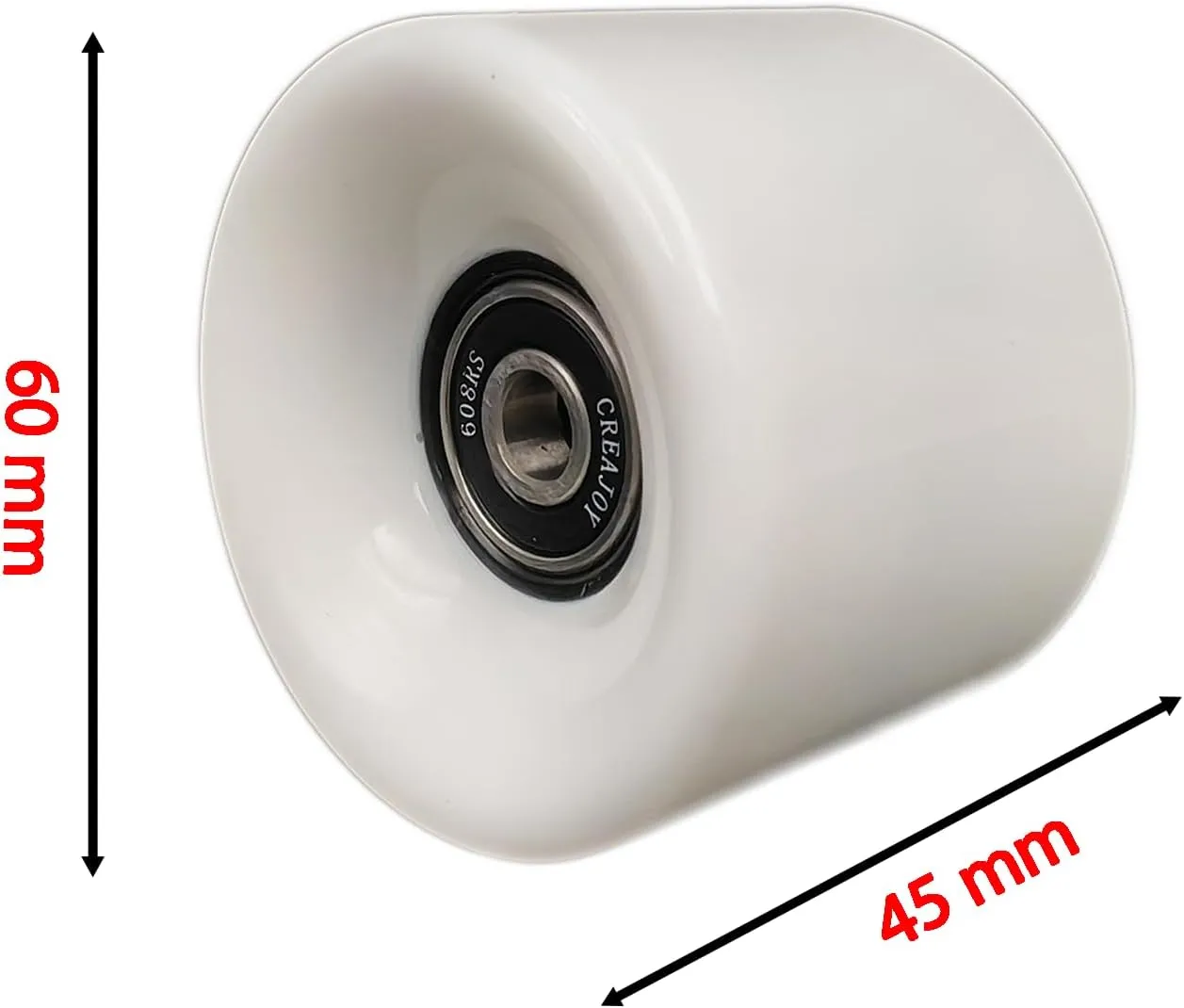 Skateboard Wheels with Bearings, 60mm 92a Hardness, Set of 4 (White)