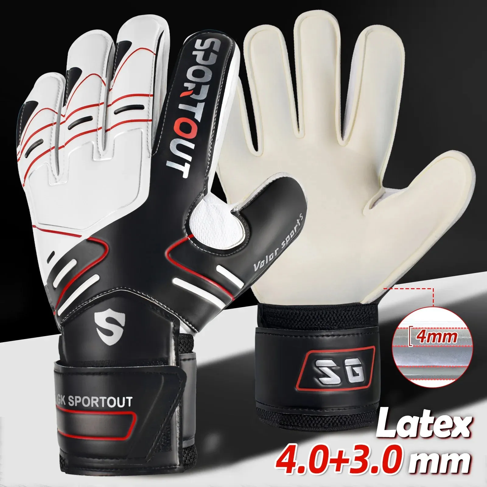 SPORTOUT  Goalkeeper Gloves – Strong Grip, Durable 4 3MM Latex with Finger Protection