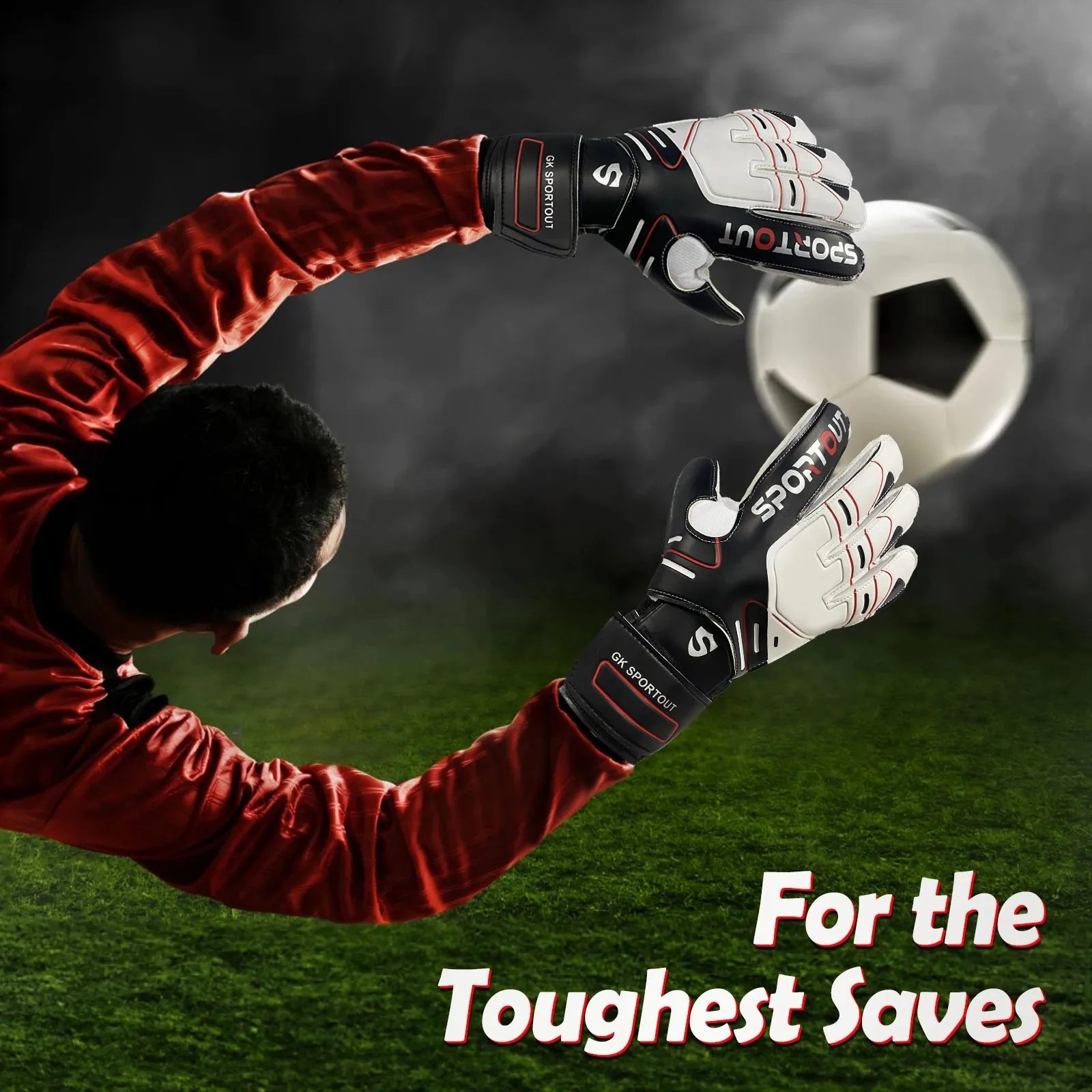 SPORTOUT  Goalkeeper Gloves – Strong Grip, Durable 4 3MM Latex with Finger Protection