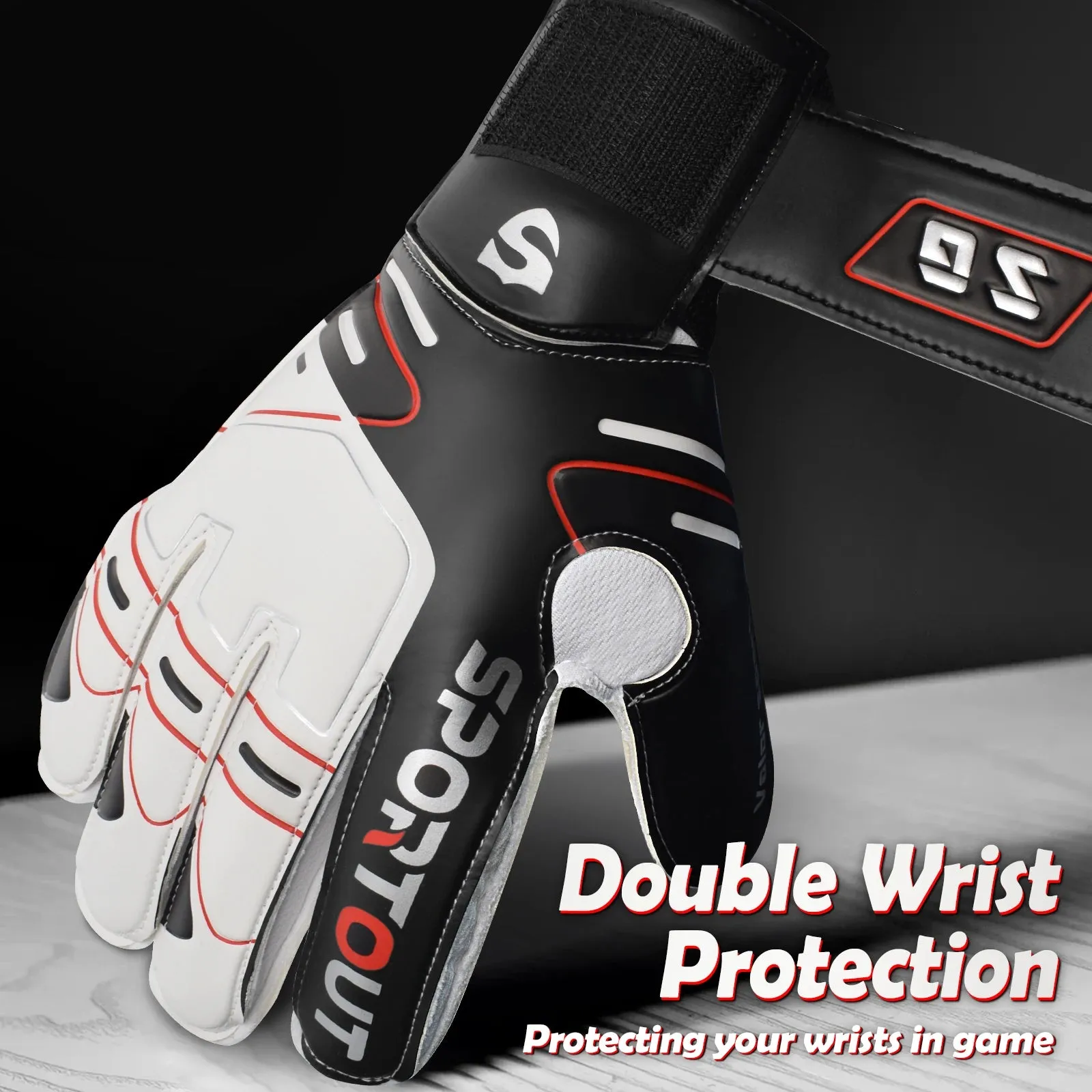 SPORTOUT  Goalkeeper Gloves – Strong Grip, Durable 4 3MM Latex with Finger Protection