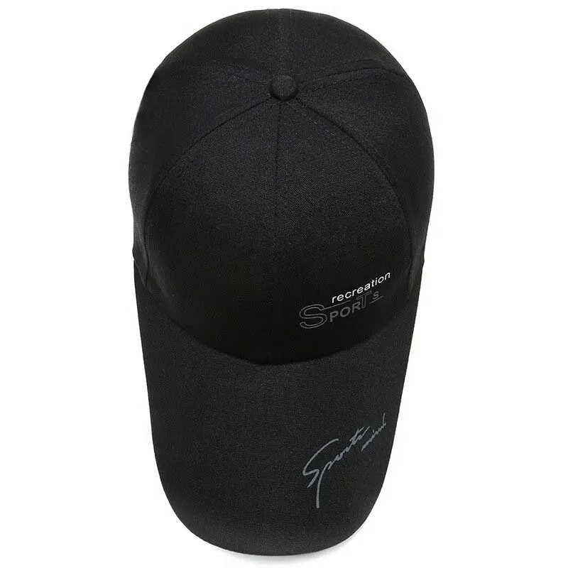 Sports Solid Color Adjustable Baseball Cap with Long Visor and Print - SF0797