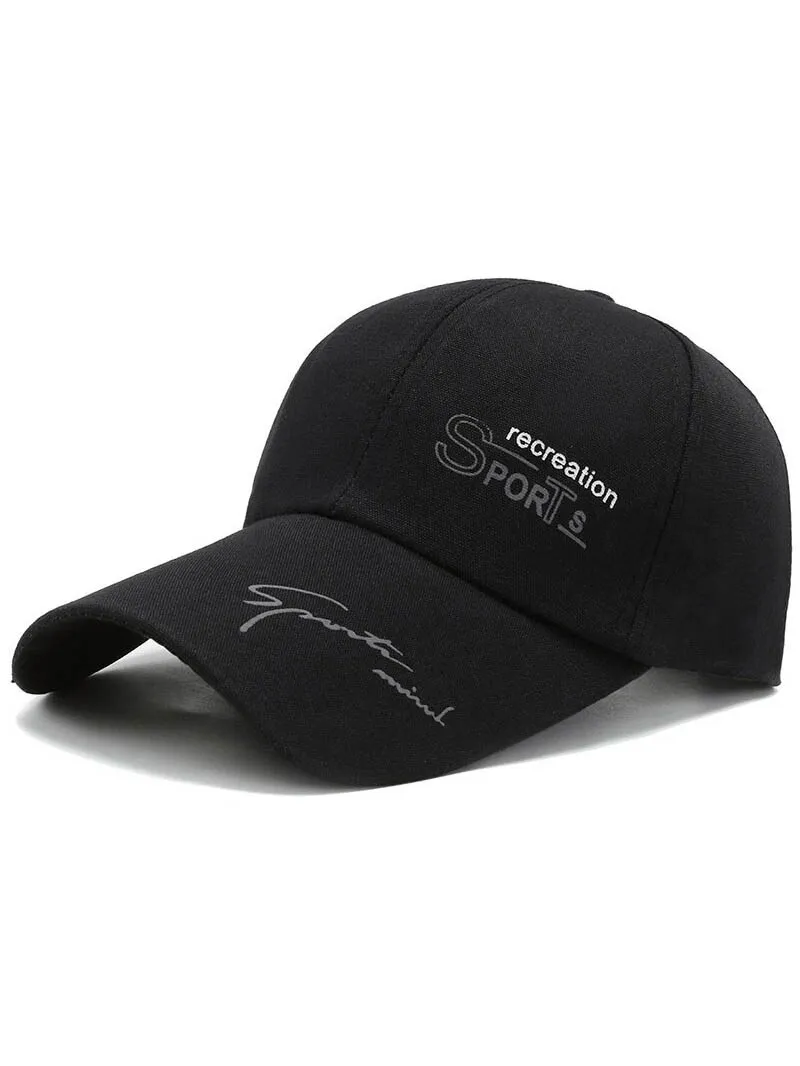 Sports Solid Color Adjustable Baseball Cap with Long Visor and Print - SF0797