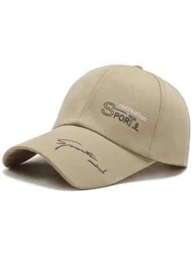 Sports Solid Color Adjustable Baseball Cap with Long Visor and Print - SF0797