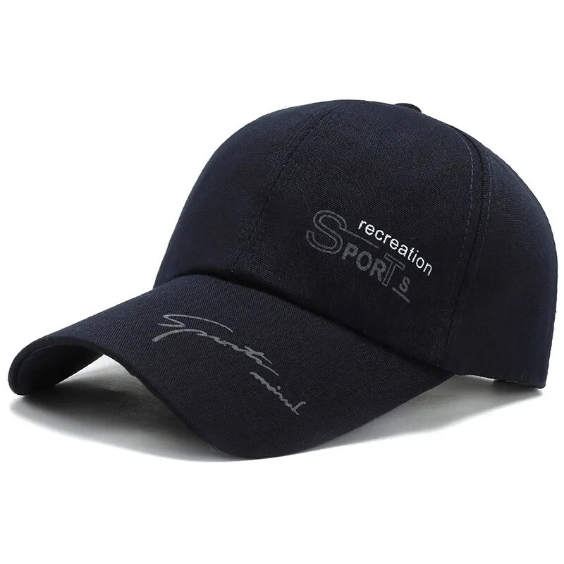 Sports Solid Color Adjustable Baseball Cap with Long Visor and Print - SF0797