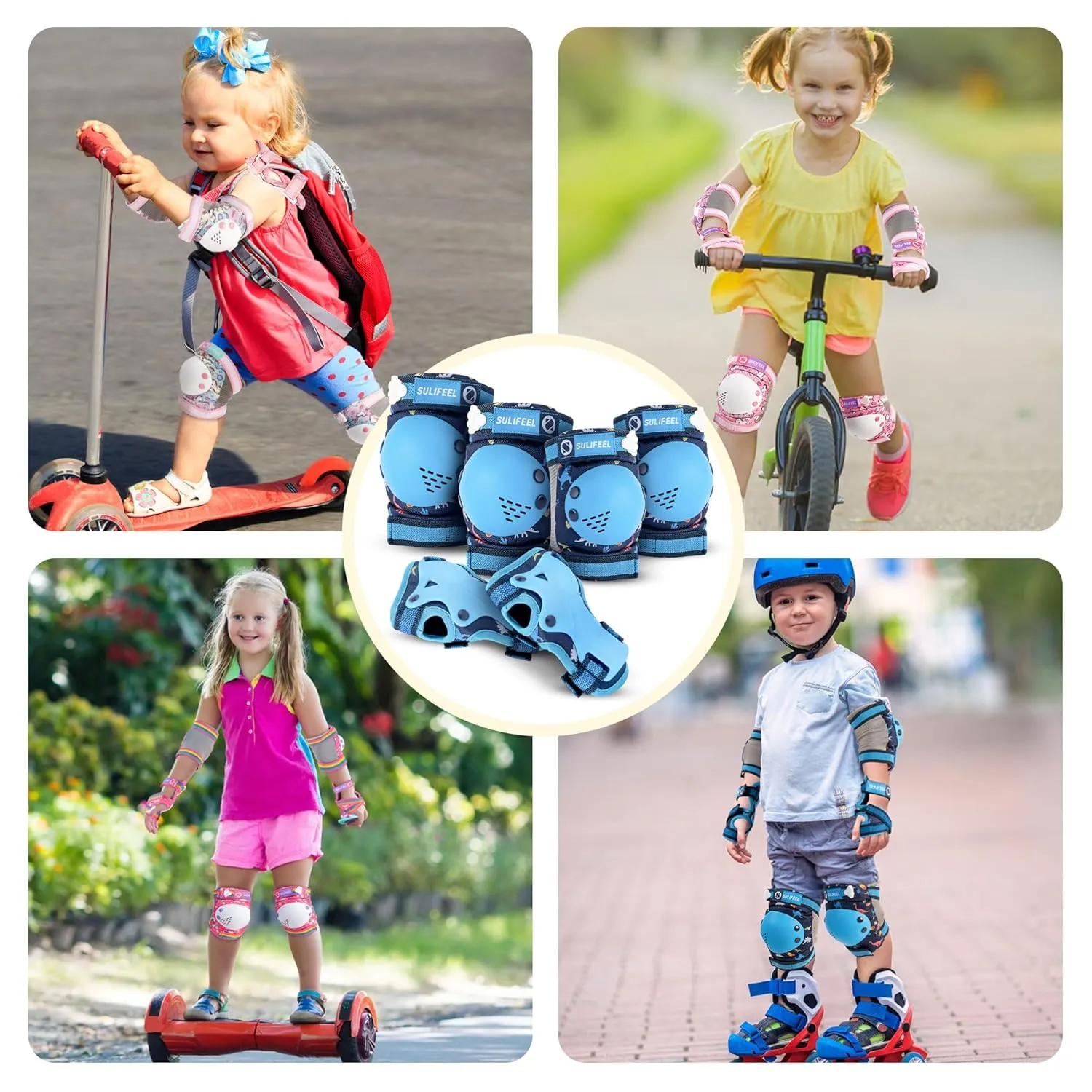 SULIFEEL Rainbow Unicorn Knee Pads for Kids Knee Elbow Pads Wrist Guards with Drawstring Bag Adjustable Protective Gear Set for Girls Roller Skating Bike Cycling Skateboard Scooter