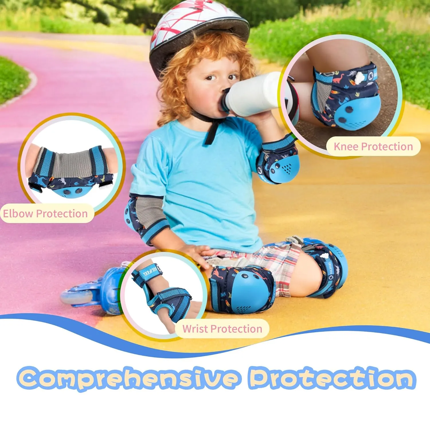 SULIFEEL Rainbow Unicorn Knee Pads for Kids Knee Elbow Pads Wrist Guards with Drawstring Bag Adjustable Protective Gear Set for Girls Roller Skating Bike Cycling Skateboard Scooter