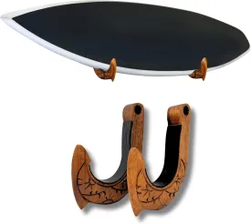 Surfboard Wall Mount | Surfboard Wall Rack | Horizontal Wooden Surfboard Rack | Hawaiian hooks shape with Hawaiian Sunrise Carving | Display your surfboard in a unique and classy way! (Sunrise)
