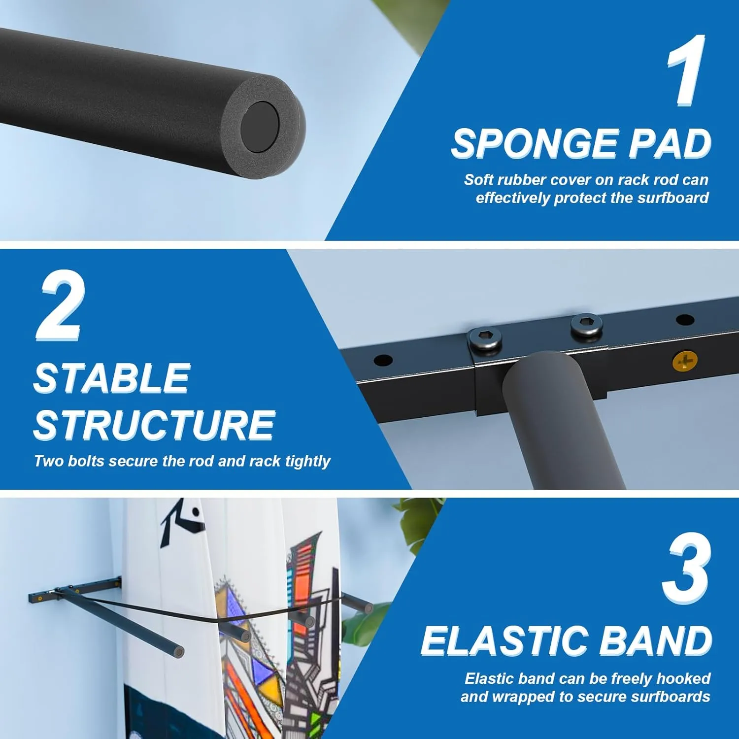 Surfboard Wall Mount - Vertical 4/6 Arms Storage with Rubber Mat, Paddle Rack for SUP, Ski, Skateboards