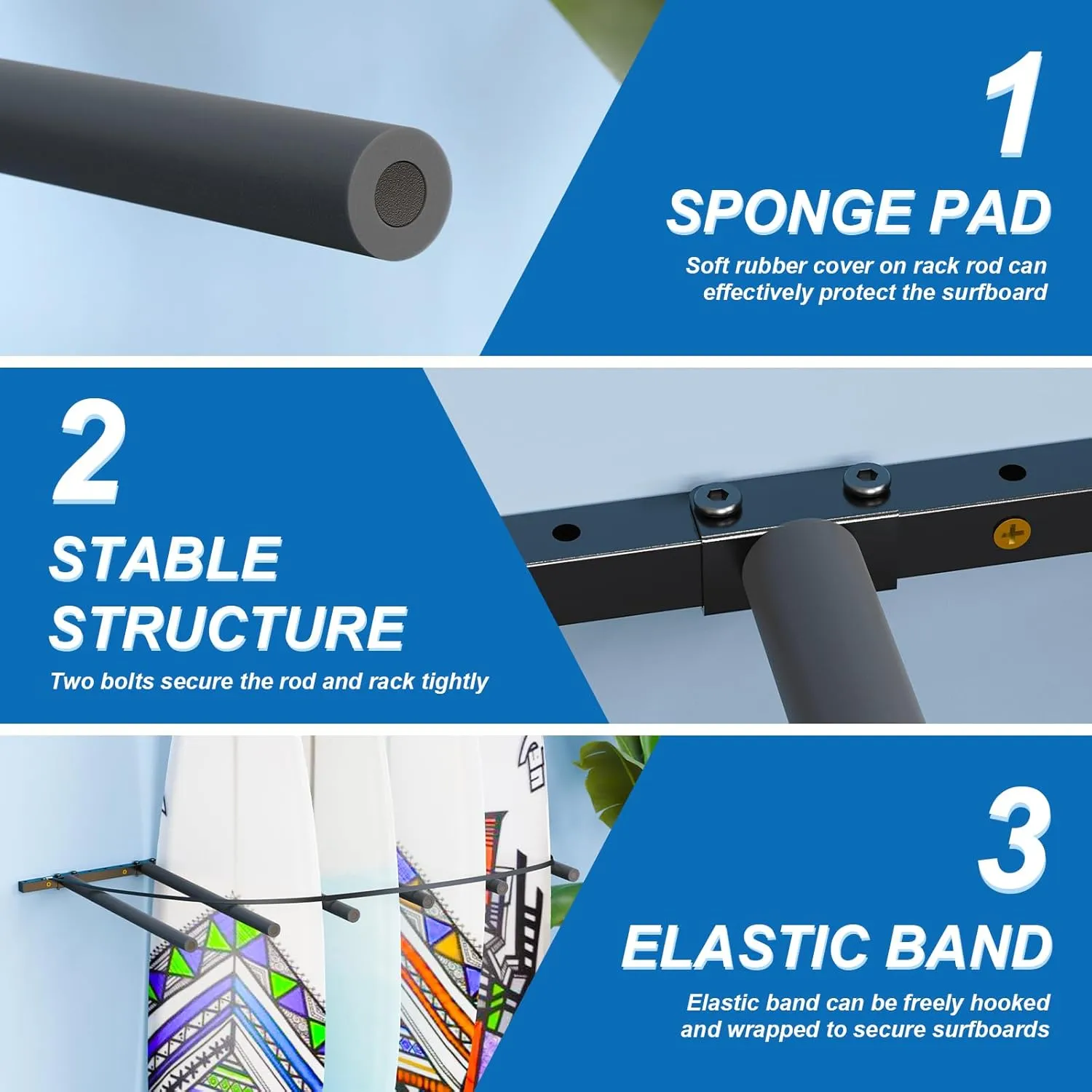 Surfboard Wall Mount - Vertical 4/6 Arms Storage with Rubber Mat, Paddle Rack for SUP, Ski, Skateboards