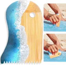 Surfboard Wax Comb Bamboo Surfboard Wax Scraper Surfboard Wax Removal Tool Surf Wax Comb with Hole Surfboard Accessories for Surfing Board Men Women Surfer Gift Ocean Wave Pattern