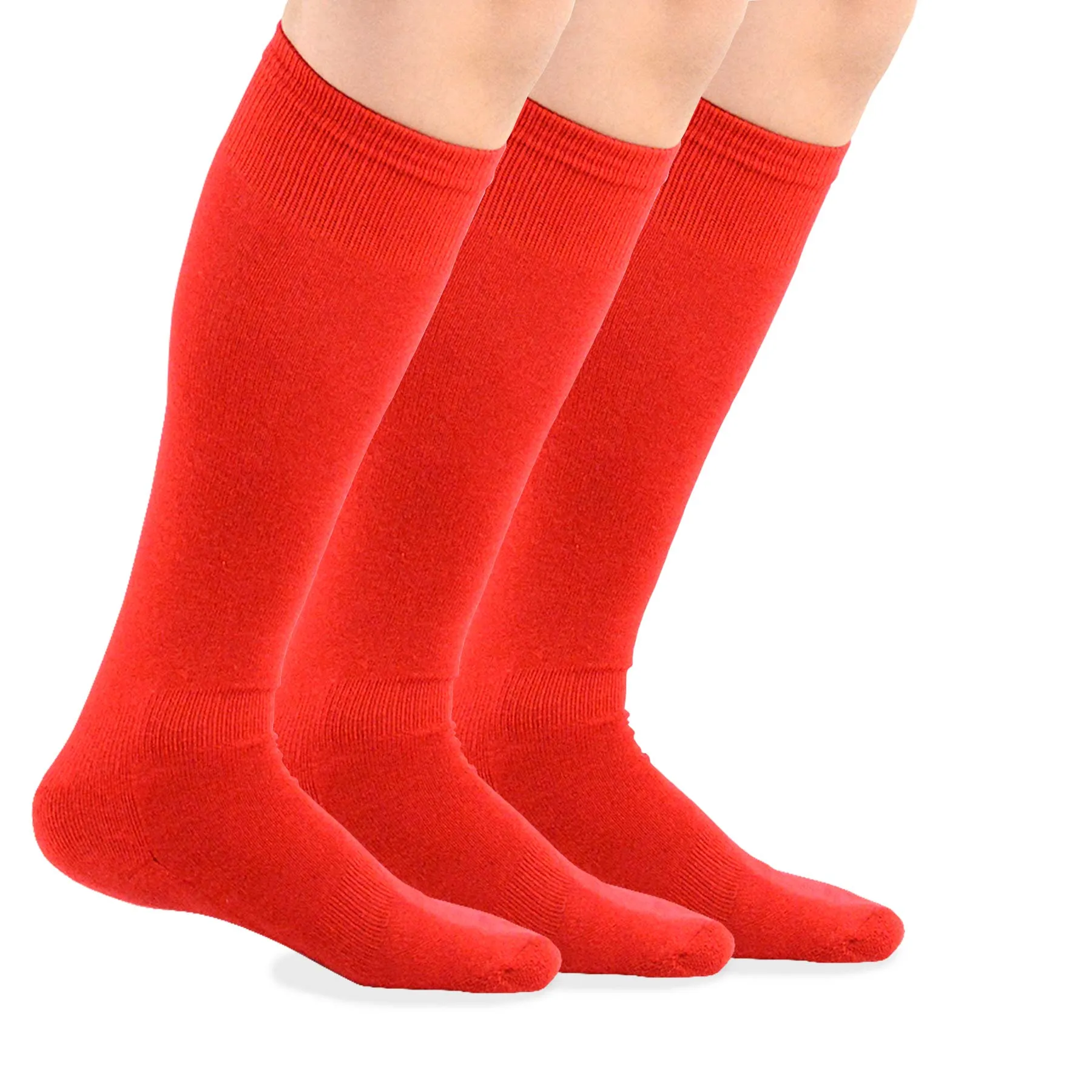 TeeHee Socks Unisex Soccer Bamboo Knee High Red 3-Pack (50080)