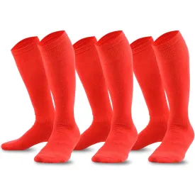 TeeHee Socks Unisex Soccer Bamboo Knee High Red 3-Pack (50080)