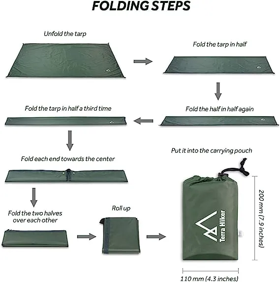 Terra Hiker Camping Tarp, Waterproof Picnic Mat, Multifunctional Tent Footprint with Drawstring Carrying Bag for Picnic, Hiking