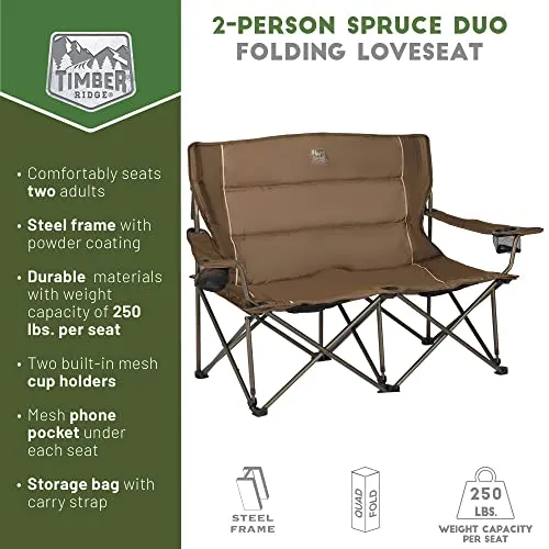 Timber Ridge Spruce 2-Person Folding Loveseat, Earth Brown